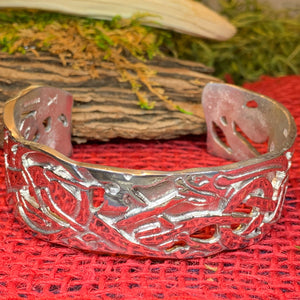 Celtic Wolf Cuff Bracelet, Celtic Jewelry, Bangle Bracelet, Scotland Jewelry, Ireland Jewelry, Wife Gift, Girlfriend Gift, Viking Jewelry