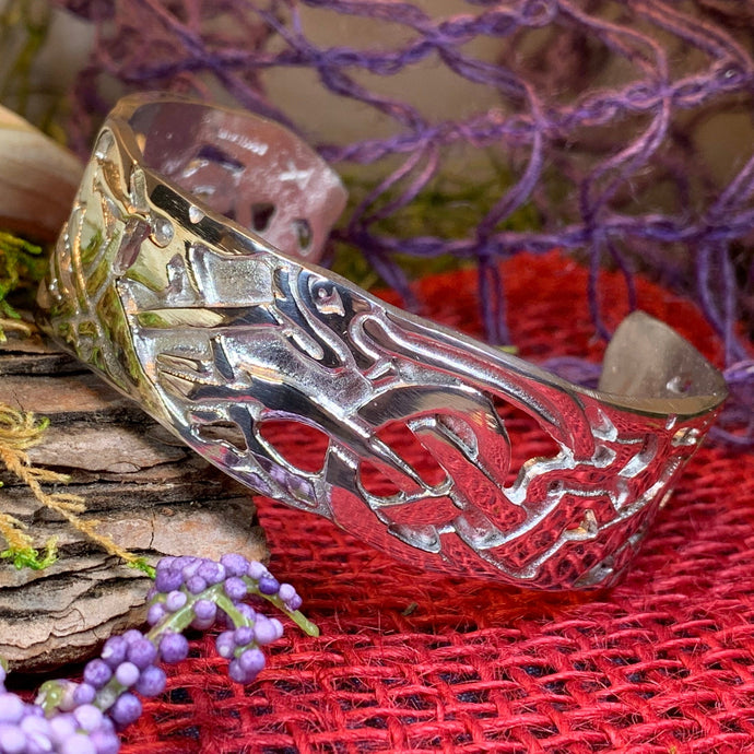 Celtic Wolf Cuff Bracelet, Celtic Jewelry, Bangle Bracelet, Scotland Jewelry, Ireland Jewelry, Wife Gift, Girlfriend Gift, Viking Jewelry