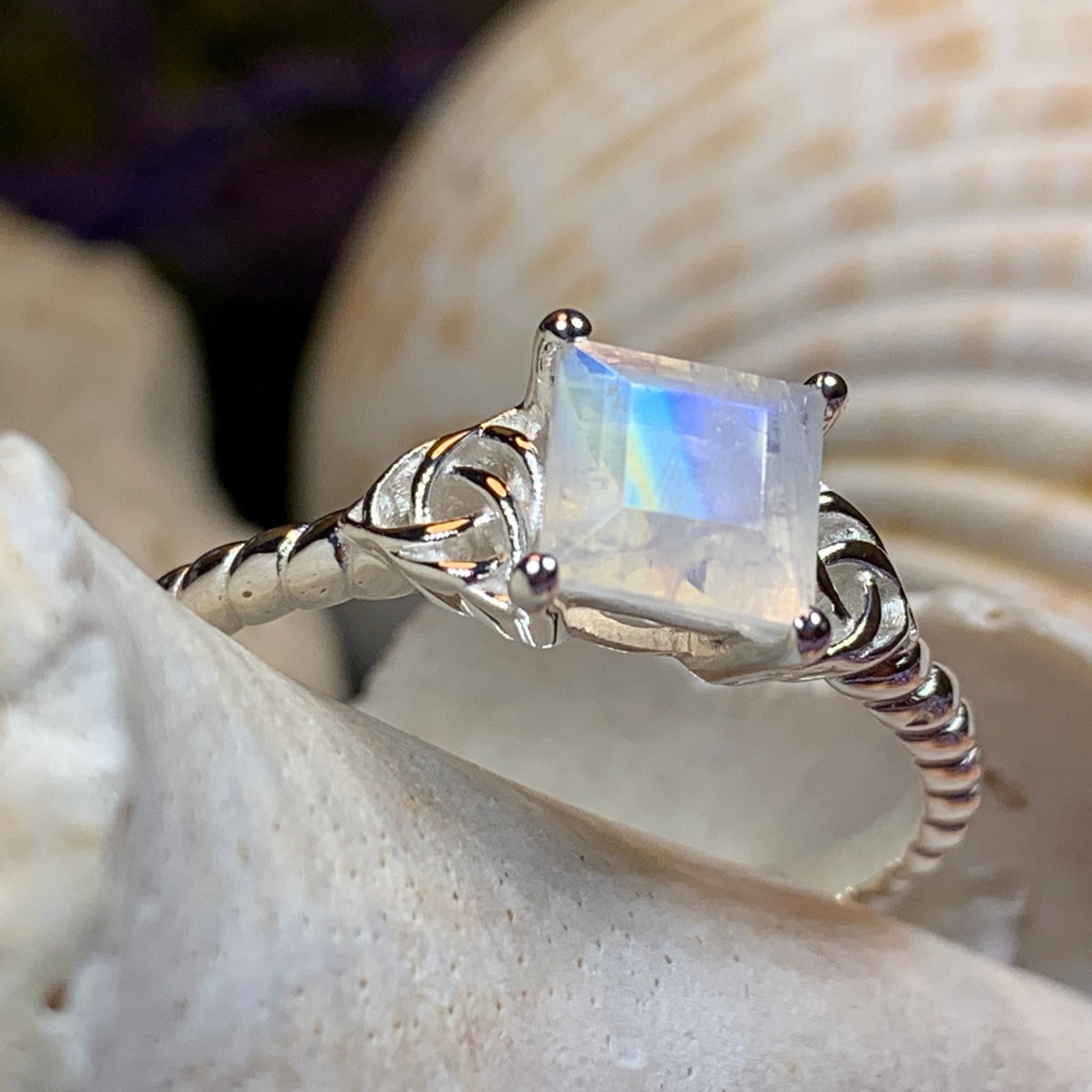 Moonstone Ring, Promise Ring, Engagement Ring, Commitment Ring, Anniversary Gift, Trinity Knot Ring, Cocktail Ring, Wife Gift, Mom Gift
