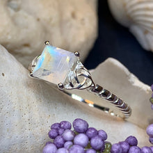 Load image into Gallery viewer, Moonstone Ring, Promise Ring, Engagement Ring, Commitment Ring, Anniversary Gift, Trinity Knot Ring, Cocktail Ring, Wife Gift, Mom Gift
