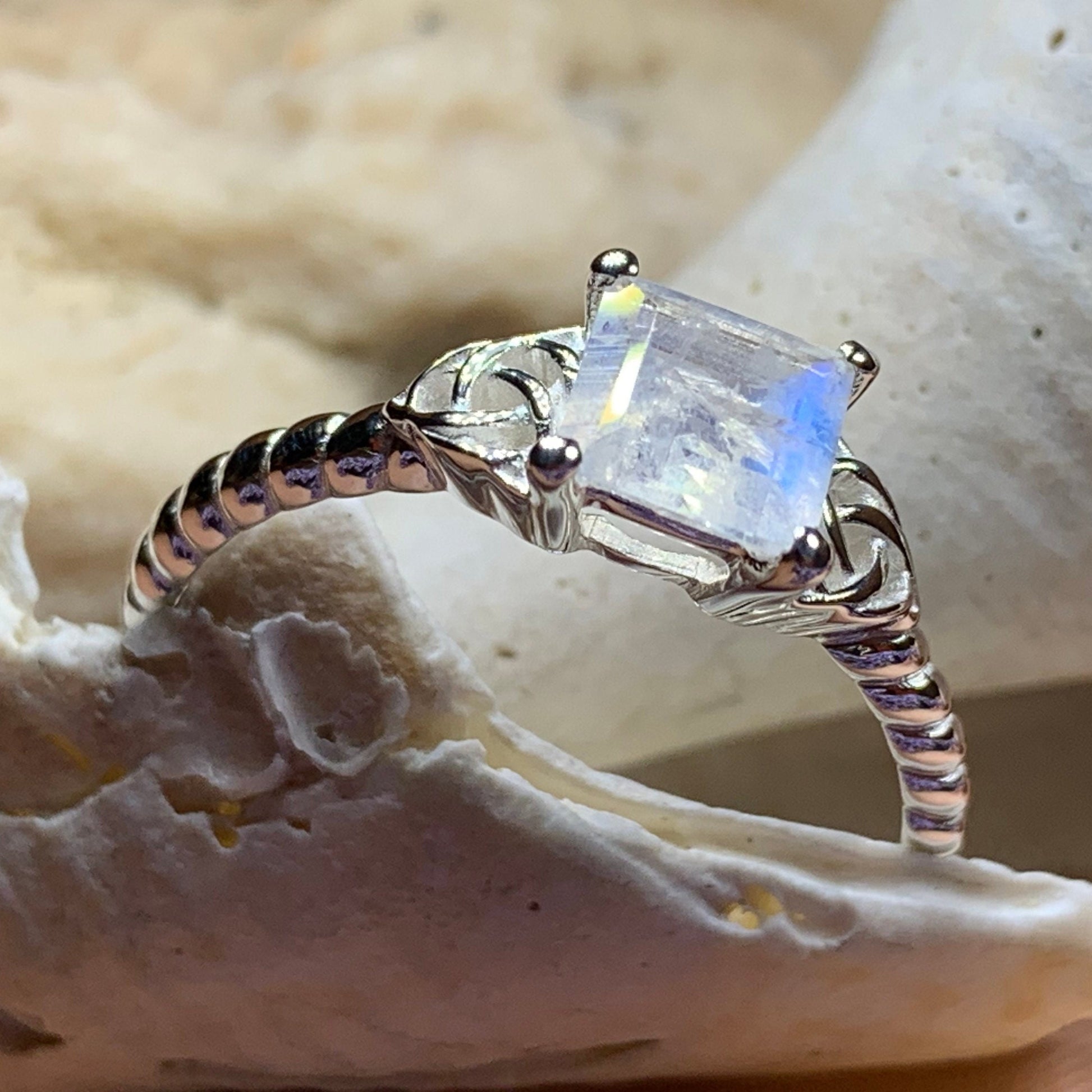 Moonstone Ring, Promise Ring, Engagement Ring, Commitment Ring, Anniversary Gift, Trinity Knot Ring, Cocktail Ring, Wife Gift, Mom Gift