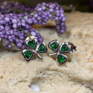 Emerald Shamrock Earrings, Celtic Jewelry, Irish Jewelry, Clover Jewelry, Ireland Gift, Anniversary Gift, Wife Gift, Girlfriend Gift