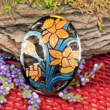 Load image into Gallery viewer, Daffodil Brooch, Welsh Jewelry, Wales Brooch, Scarf Pin, Coat Pin, Enamel Jewelry, Easter Jewelry, Walsh Flower Pin, Mom Gift, Lapel Pin
