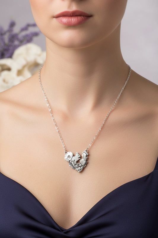 Squirrel Necklace, Nature Jewelry, Animal Jewelry, Woodland Animal Jewelry, Forest Animal Gift, Sister Gift, Wife Gift, Mom Gift, Pewter