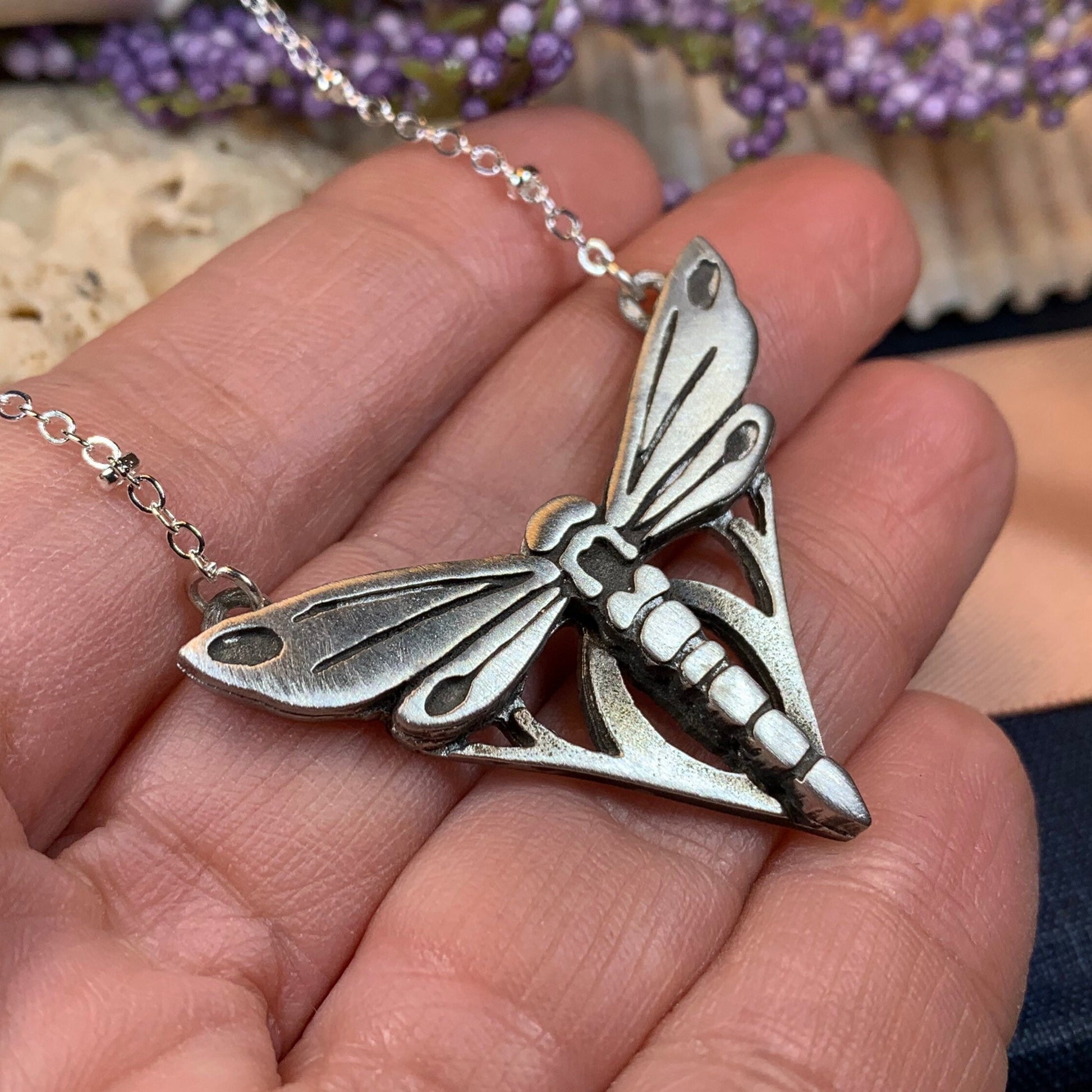 Dragonfly Necklace, Nature Jewelry, Pewter Art Deco Jewelry, Insect Jewelry, New Beginnings, Inspirational Gift, Wife Gift, Mom Gift