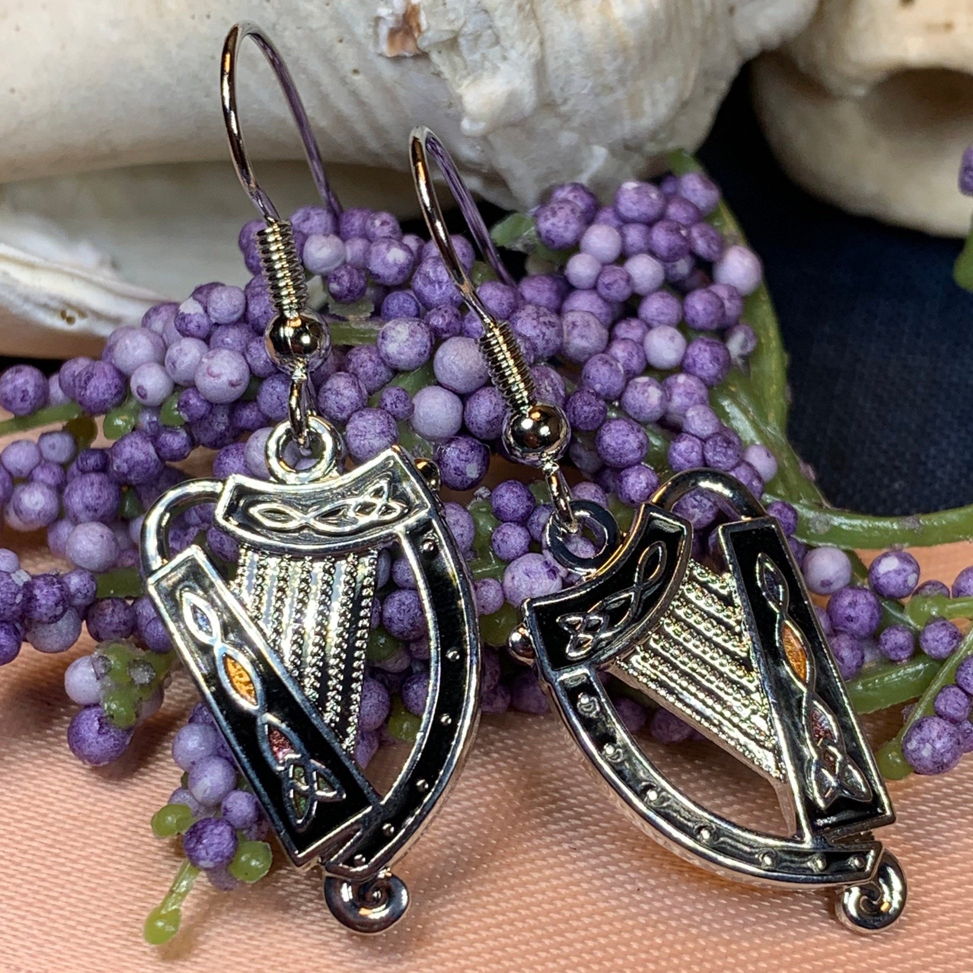 Celtic Harp Earrings, Harp Jewelry, Celtic Jewelry, Dangle Earrings, Enamel Jewelry, Irish Jewelry, Ireland Gift, Irish Jewelry, Mom Gift