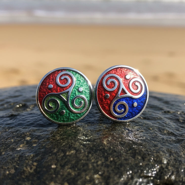 Celtic Knot Stud Earrings, Irish Jewelry, Celtic Jewelry, Triple Spiral Earrings, Irish Dancer Gift, Norse Jewelry, Scottish Post Earrings