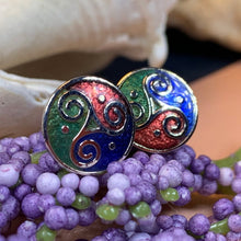 Load image into Gallery viewer, Celtic Knot Stud Earrings, Irish Jewelry, Celtic Jewelry, Triple Spiral Earrings, Irish Dancer Gift, Norse Jewelry, Scottish Post Earrings

