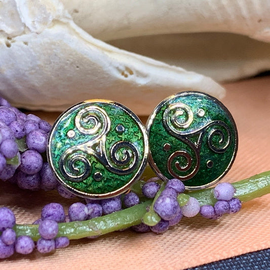 Celtic Knot Stud Earrings, Irish Jewelry, Celtic Jewelry, Triple Spiral Earrings, Irish Dancer Gift, Norse Jewelry, Scottish Post Earrings