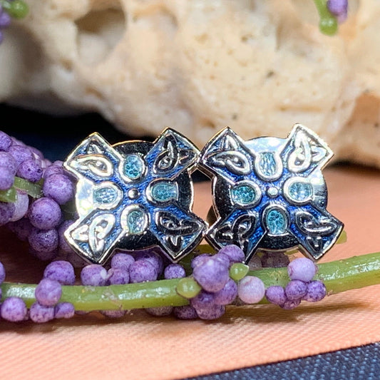 Enamel Celtic Cross Stud Earrings — view 4