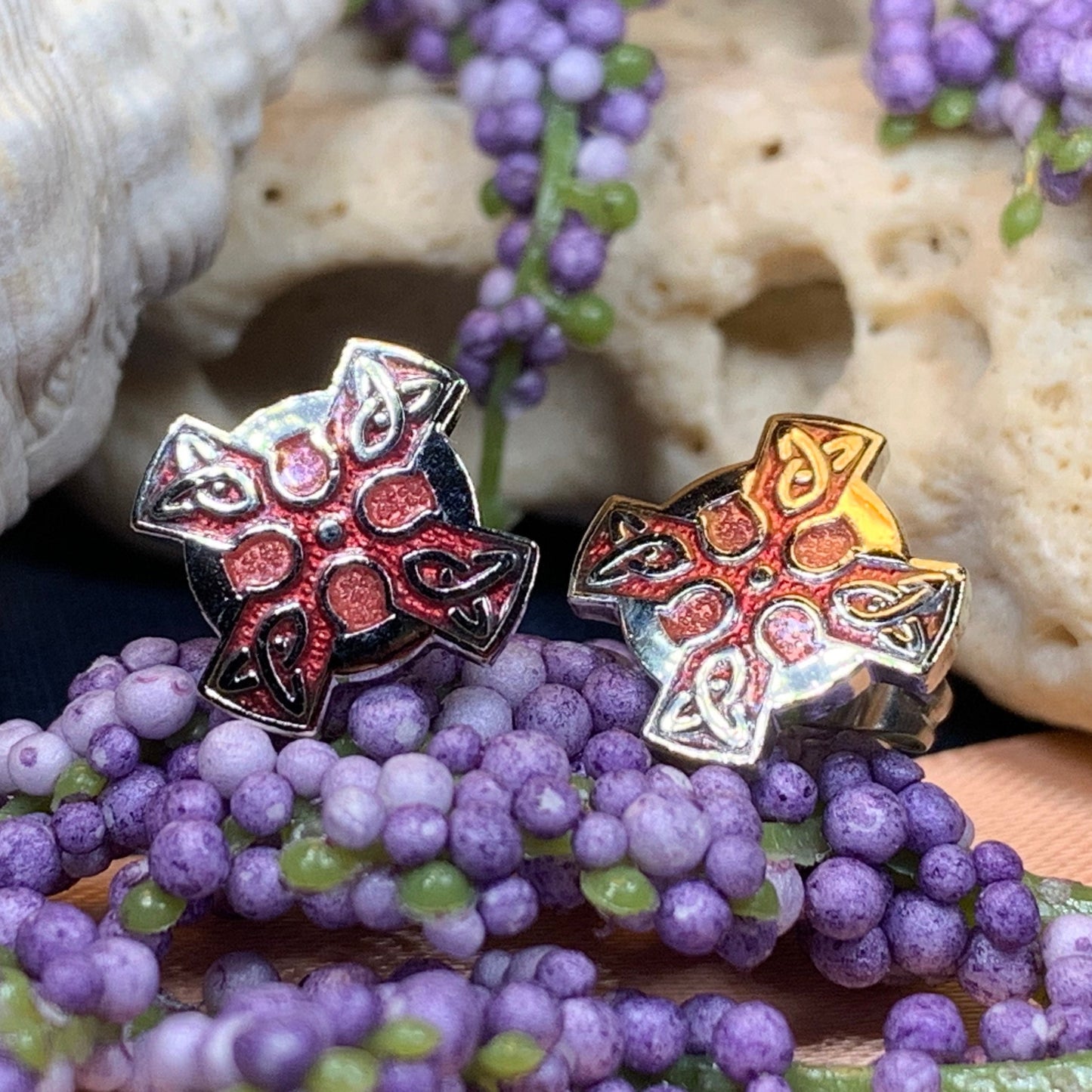 Enamel Celtic Cross Stud Earrings — view 5