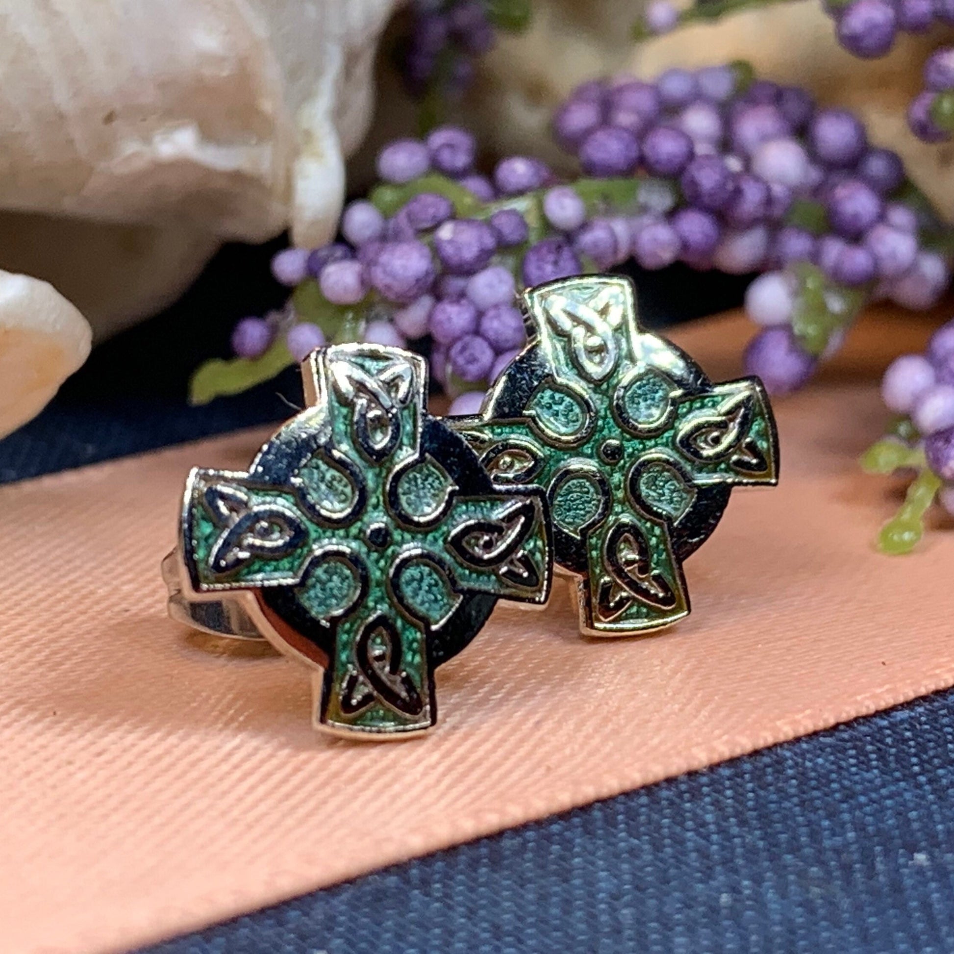 Enamel Celtic Cross Stud Earrings — view 8