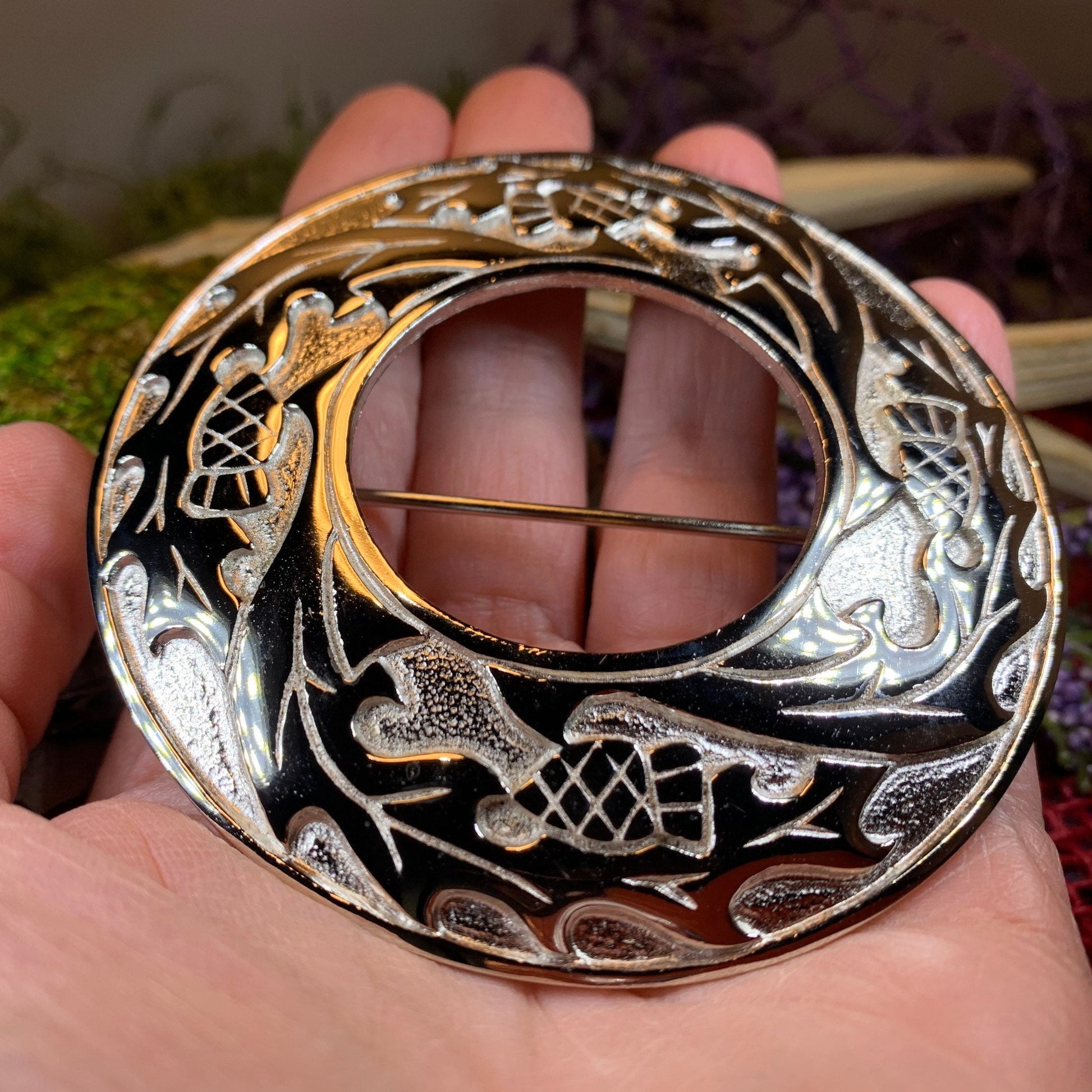 Thistle Tartan Pin Brooch — view 3