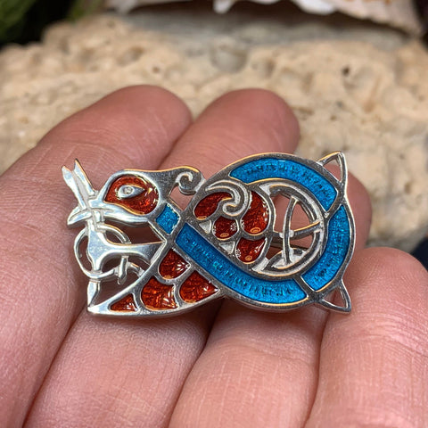 Load image into Gallery viewer, Celtic Bird Brooch, Celtic Jewelry, Irish Jewelry, Scotland Brooch, Zoomorphic Brooch, Celtic Knot Pin, Ireland Gift, Norse Pin, Enamel Pin
