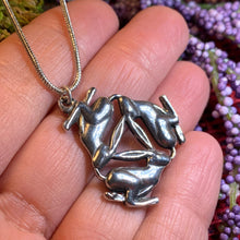 Load image into Gallery viewer, Rabbit Necklace, Triple Hare Necklace, Celtic Jewelry, Animal Jewelry, Nature Necklace, Hare Jewelry, Runner Gift, Mom Gift, Sister Gift
