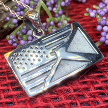Load image into Gallery viewer, Scottish American Flag Pendant, Scotland Flag Necklace, American Flag Necklace, Scotland Jewelry, Saltire Jewelry, Bagpiper Gift, Patriotic
