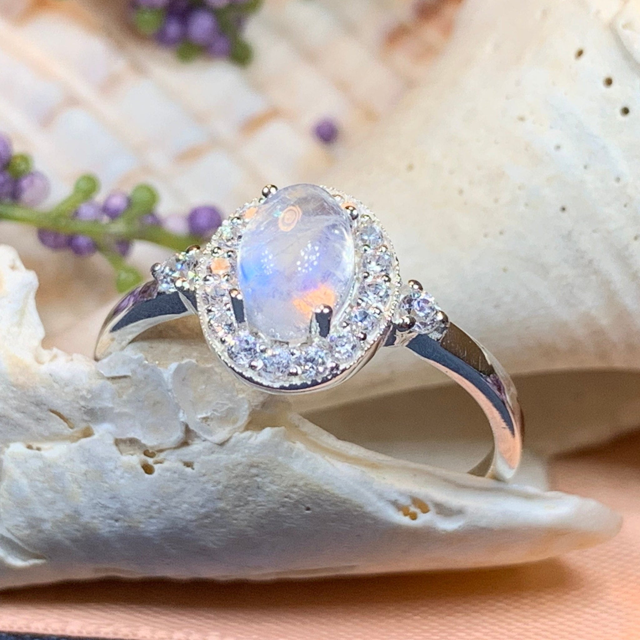 engagement ring moonstone, engagement ring, delicate ring, cluster rin –  NOOI JEWELRY