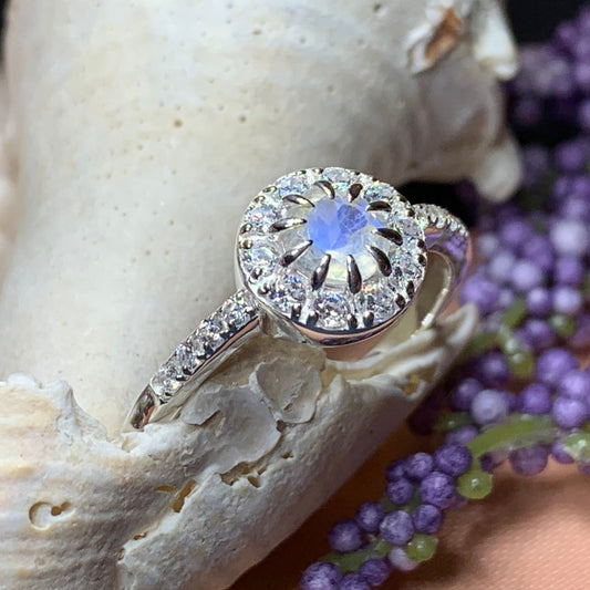 Moonstone Ring, Promise Ring, Moonstone Engagement Ring, Anniversary Gift, Diamond Halo Ring, Boho Ring, Mom Gift, Wife Gift, Cocktail Ring
