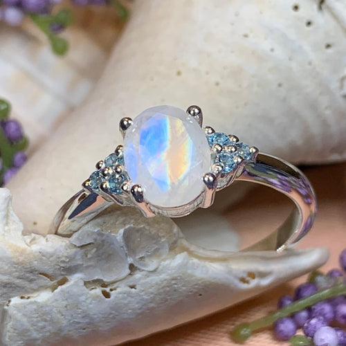 Moonstone Ring, Promise Ring, Moonstone Engagement Ring, Anniversary Gift, Blue Topaz Ring, Boho Ring, Mom Gift, Wife Gift, Cocktail Ring