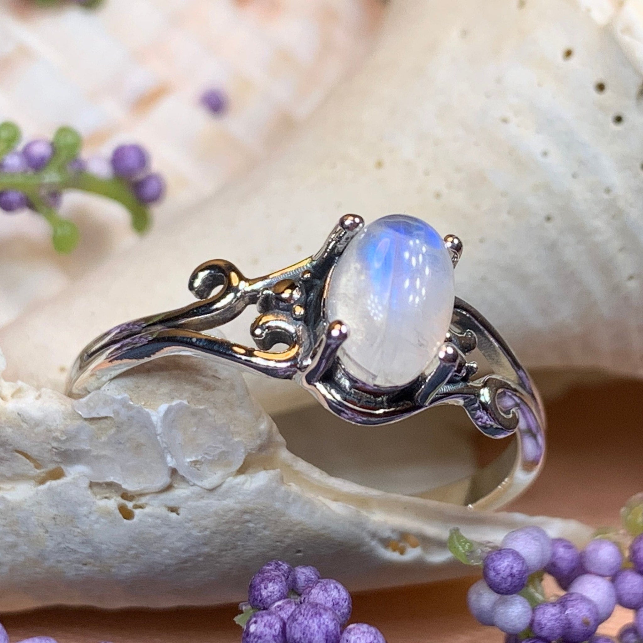 Tell the Bees Moonstone Ring – Celtic Crystal Design Jewelry