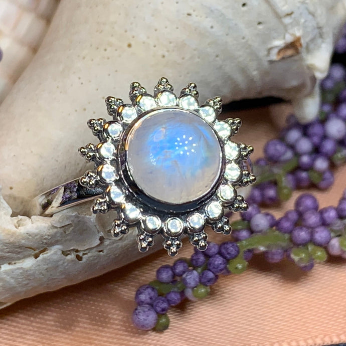 Moonstone Sun Ring, Celtic Ring, Boho Statement Ring, Large Ring, Anniversary Gift, Celtic Knot Ring, Irish Ring, Mom Gift, Wife Gift