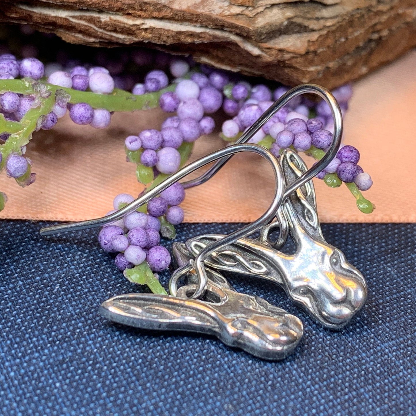 Rabbit Earrings, Nature Jewelry, Animal Jewelry, Hare Jewelry, Rabbit Dangle Earrings, Anniversary, Wife Gift, Friendship Gift, Runner Gift