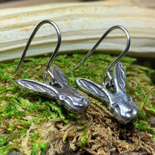 Load image into Gallery viewer, Rabbit Earrings, Nature Jewelry, Animal Jewelry, Hare Jewelry, Rabbit Dangle Earrings, Anniversary, Wife Gift, Friendship Gift, Runner Gift
