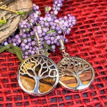 Load image into Gallery viewer, Tree of Life Earrings, Celtic Jewelry, Scotland Jewelry, Heather Gem, Norse Jewelry, Celtic Tree, Friendship Gift, Yoga Jewelry, Mom Gift
