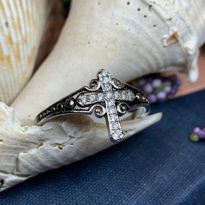 Cross Ring, Celtic Jewelry, Christian Jewelry, Diamond Cross Jewelry, Irish Ring, Confirmation Gift, Anniversary Gift, Religious Jewelry