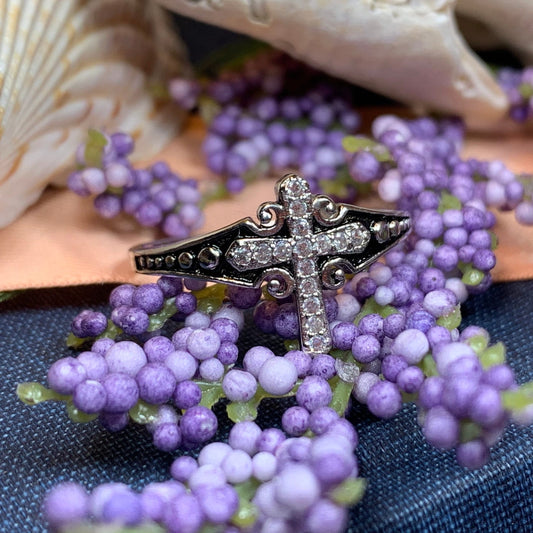 Cross Ring, Celtic Jewelry, Christian Jewelry, Diamond Cross Jewelry, Irish Ring, Confirmation Gift, Anniversary Gift, Religious Jewelry