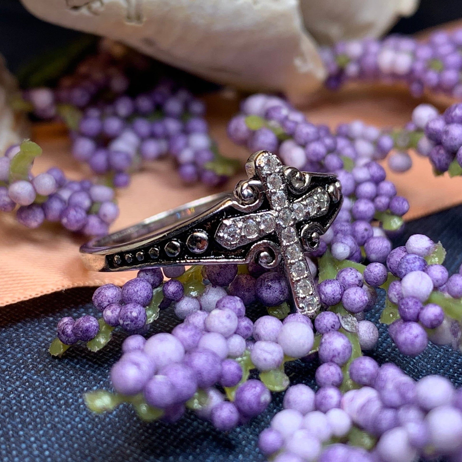 Cross Ring, Celtic Jewelry, Christian Jewelry, Diamond Cross Jewelry, Irish Ring, Confirmation Gift, Anniversary Gift, Religious Jewelry