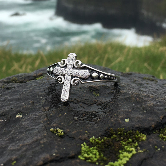 Cross Ring, Celtic Jewelry, Christian Jewelry, Diamond Cross Jewelry, Irish Ring, Confirmation Gift, Anniversary Gift, Religious Jewelry