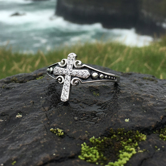 Cross Ring, Celtic Jewelry, Christian Jewelry, Diamond Cross Jewelry, Irish Ring, Confirmation Gift, Anniversary Gift, Religious Jewelry