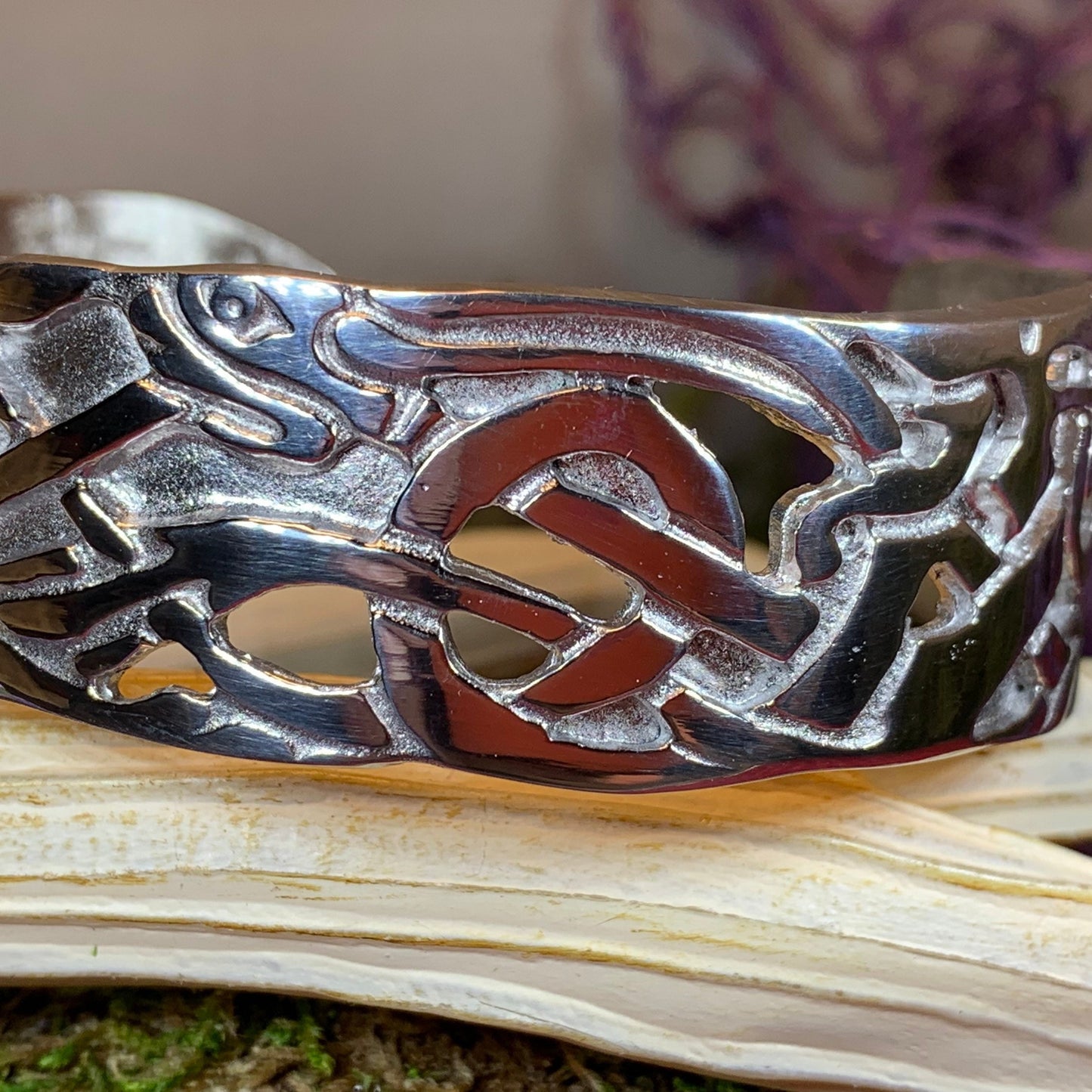 Celtic Wolf Cuff Bracelet, Celtic Jewelry, Bangle Bracelet, Scotland Jewelry, Ireland Jewelry, Wife Gift, Girlfriend Gift, Viking Jewelry