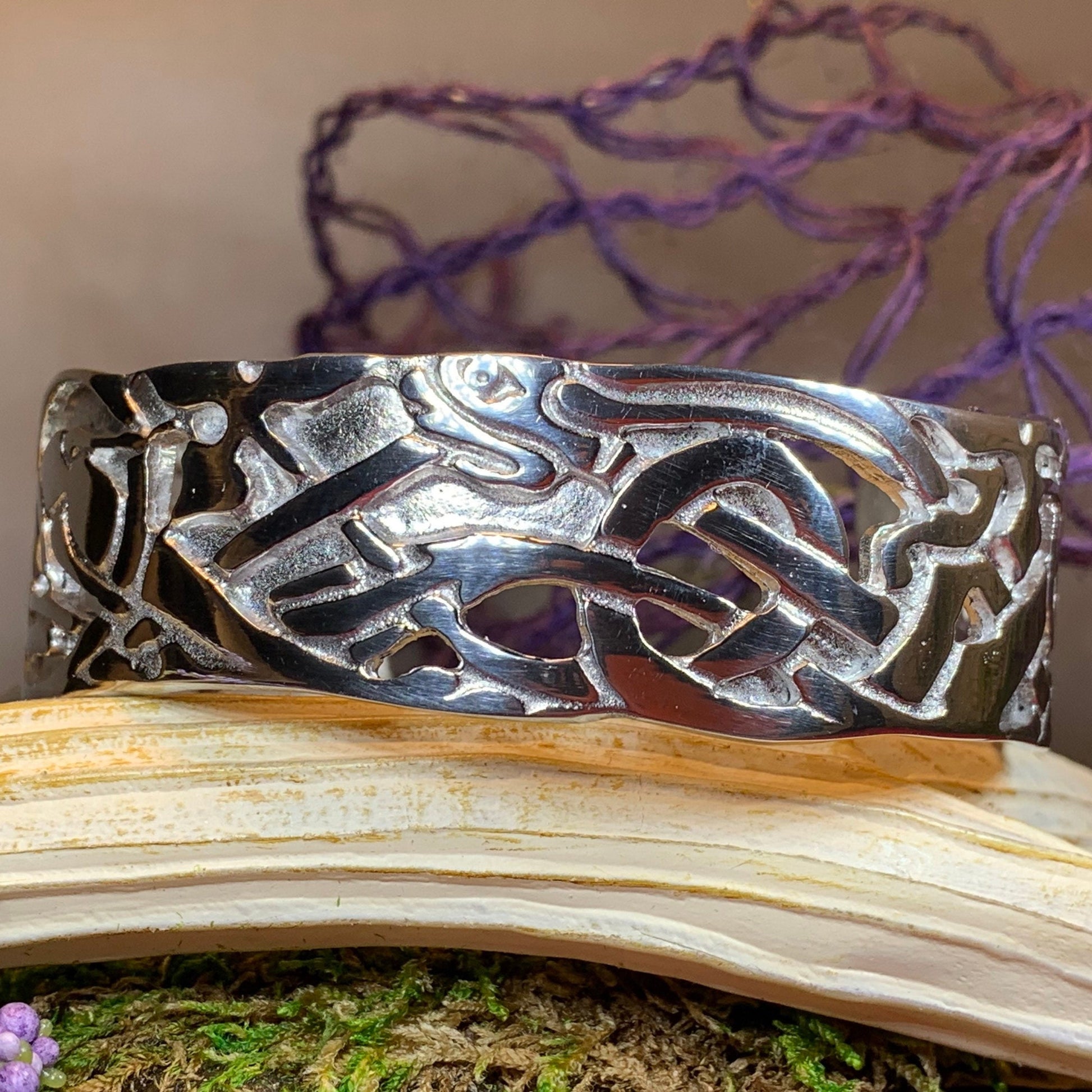 Celtic Wolf Cuff Bracelet, Celtic Jewelry, Bangle Bracelet, Scotland Jewelry, Ireland Jewelry, Wife Gift, Girlfriend Gift, Viking Jewelry