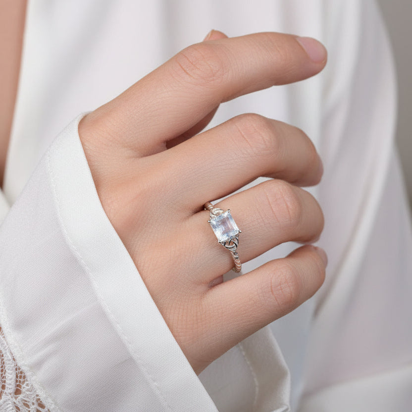 Moonstone Ring, Promise Ring, Engagement Ring, Commitment Ring, Anniversary Gift, Trinity Knot Ring, Cocktail Ring, Wife Gift, Mom Gift
