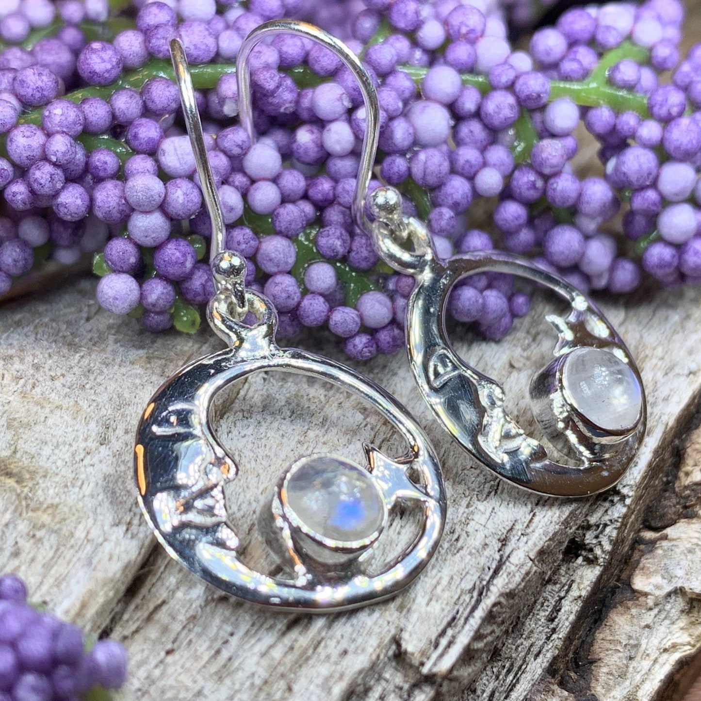 Moon Earrings, Celtic Jewelry, Celestial Jewelry, Moonstone Jewelry, Full Moon Jewelry, Moon Jewelry, Anniversary Gift, Friendship Gift