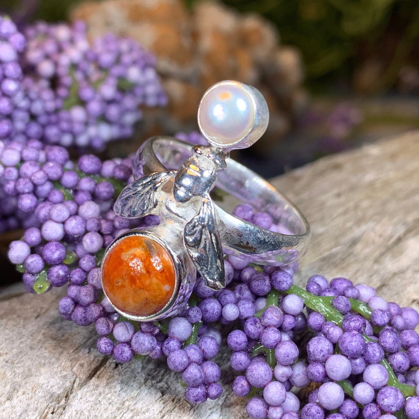 Bee Ring, Bumble Bee Ring, Insect Ring, Silver Boho Ring, Anniversary Gift, Nature Jewelry, Honey Bee Jewelry, Mojave Turquoise Ring