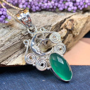 Moon Necklace, Celtic Knot Jewelry, Celtic Jewelry, Anniversary Gift, Wiccan Jewelry, Pagan Necklace, Celestial Jewelry, Chalcedony Jewelry