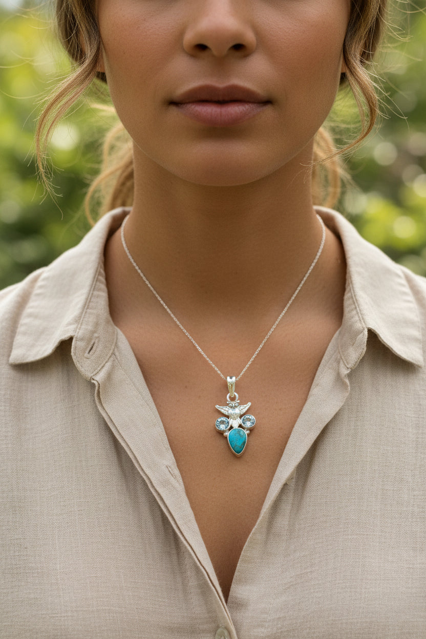 Owl Necklace, Turquoise Jewelry, Bird Pendant, Nature Jewelry, Forest Jewelry, Pagan Jewelry, Owl Lover Gift, Graduation Gift, Mom Gift