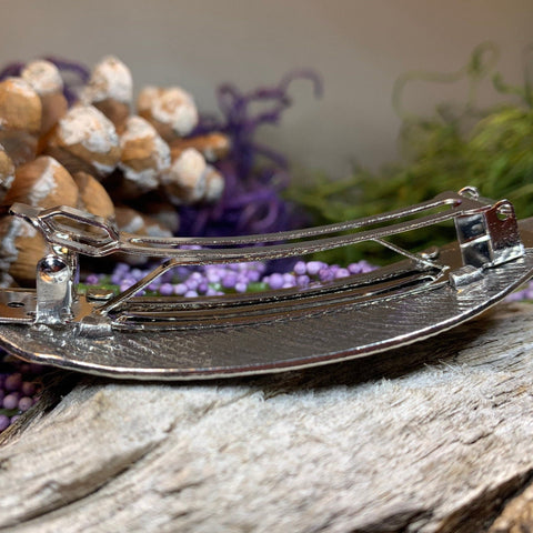 Load image into Gallery viewer, Feather Hair Clip, Celtic Barrette, Bird Jewelry, Pagan Jewelry, Friendship Gift, Wiccan Jewelry, Pewter barrette, Nature Barrette, Mom Gift
