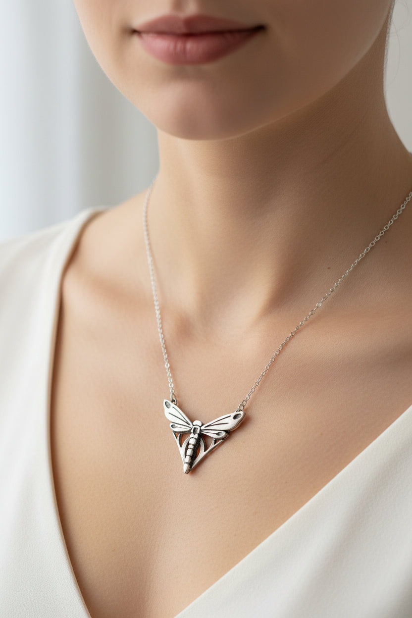 Dragonfly Necklace, Nature Jewelry, Pewter Art Deco Jewelry, Insect Jewelry, New Beginnings, Inspirational Gift, Wife Gift, Mom Gift