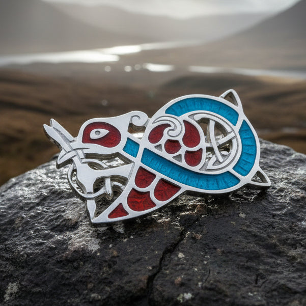 Celtic Bird Brooch, Celtic Jewelry, Irish Jewelry, Scotland Brooch, Zoomorphic Brooch, Celtic Knot Pin, Ireland Gift, Norse Pin, Enamel Pin