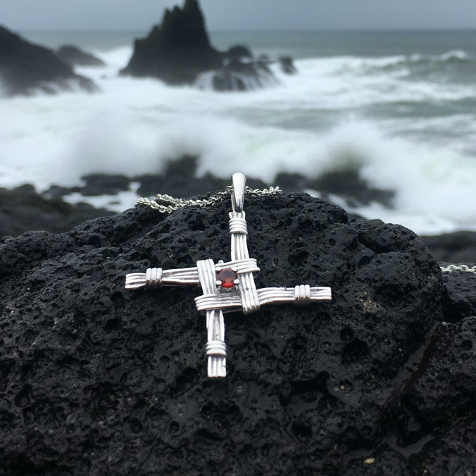 Springtime Irish Saint Brigid's Cross Necklace in Sterling Silver — view 3