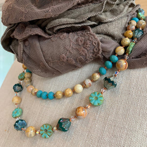 Water Spirit Long Necklace, Hand Knotted Necklace, Handmade Mala Necklace, Boho Necklace, Yoga Jewelry, Art Deco Necklace, Mom Gift