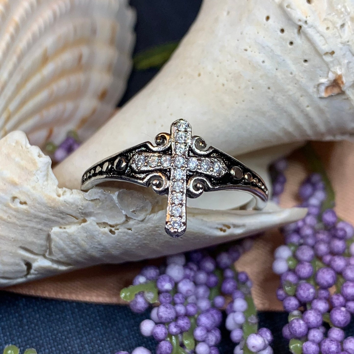 Cross Ring, Celtic Jewelry, Christian Jewelry, Diamond Cross Jewelry, Irish Ring, Confirmation Gift, Anniversary Gift, Religious Jewelry