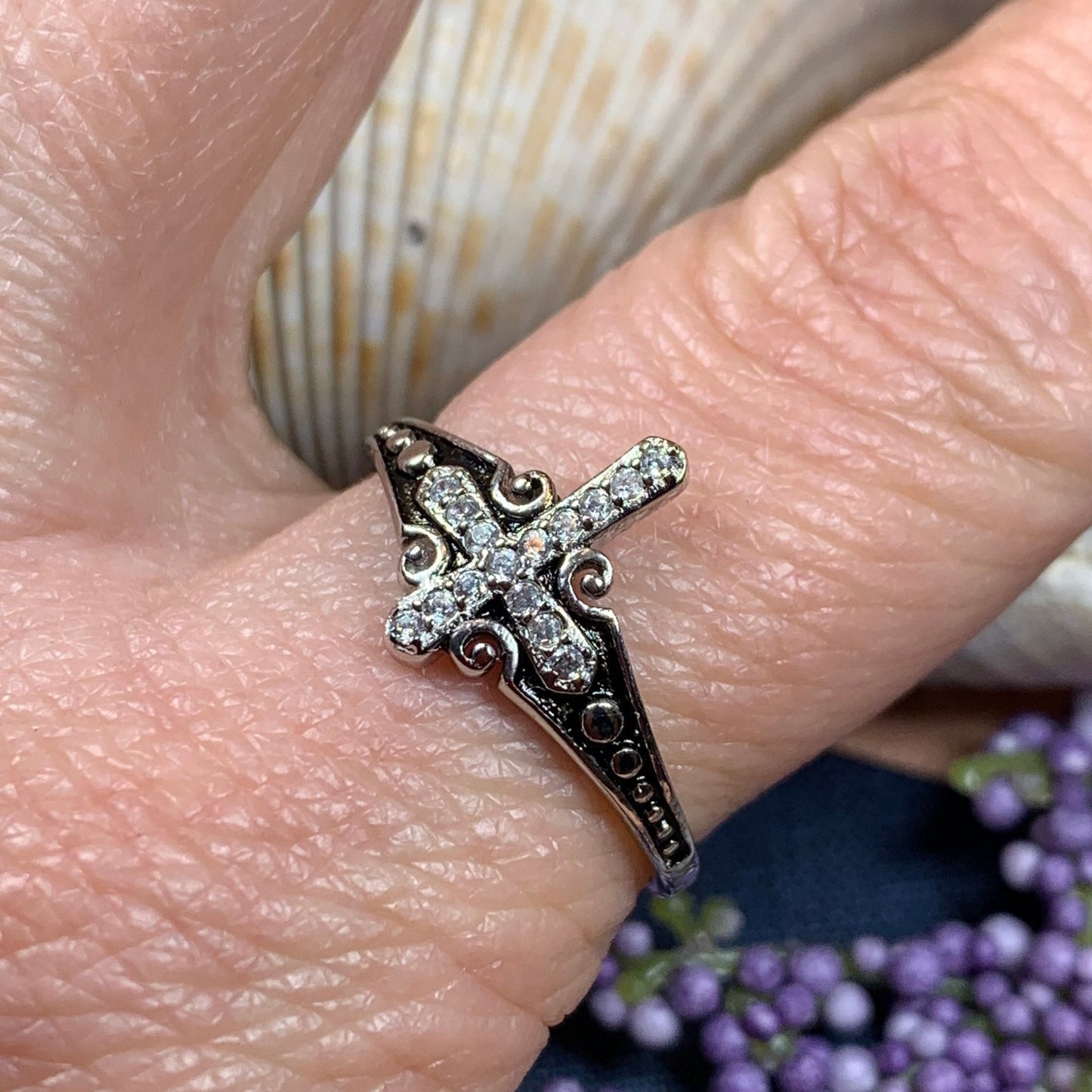 Cross Ring, Celtic Jewelry, Christian Jewelry, Diamond Cross Jewelry, Irish Ring, Confirmation Gift, Anniversary Gift, Religious Jewelry