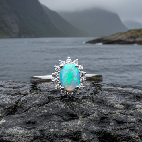 Opal Celtic Ring, Celtic Ring, Opal Engagement Ring, Blue Opal Ring, Anniversary Gift, Cocktail Ring, Birthstone Ring, Wife Gift, Mom Gift