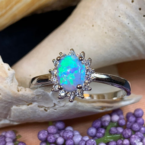 Load image into Gallery viewer, Opal Celtic Ring, Celtic Ring, Opal Engagement Ring, Blue Opal Ring, Anniversary Gift, Cocktail Ring, Birthstone Ring, Wife Gift, Mom Gift
