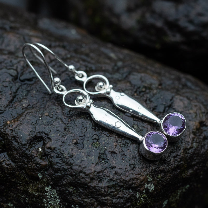 Goddess Earrings, Moon Jewelry, Goddess Jewelry, Celtic Jewelry, Garnet Jewelry, Anniversary Gift, Irish Gift, Silver Drop Earrings
